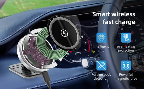 Magnetic Wireless Car Charger with Extended Arm, Phone Holder, Car Air Vent Mount, 15W Fast Charging