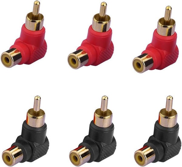 RCA 90 Degree Adapter - 6Pcs Right Angle RCA Adapter Gold Plated RCA Male to RCA Female Connectors for Tight Space