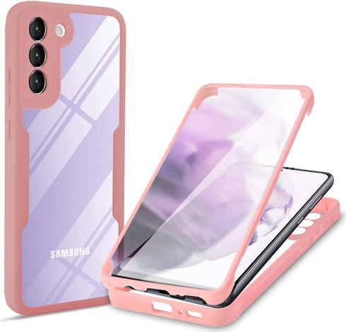 CCSamll Clear Case for Samsung Galaxy S21 5G with Screen Protector, Slim Shockproof TPU Bumper, QC Pink Full Body