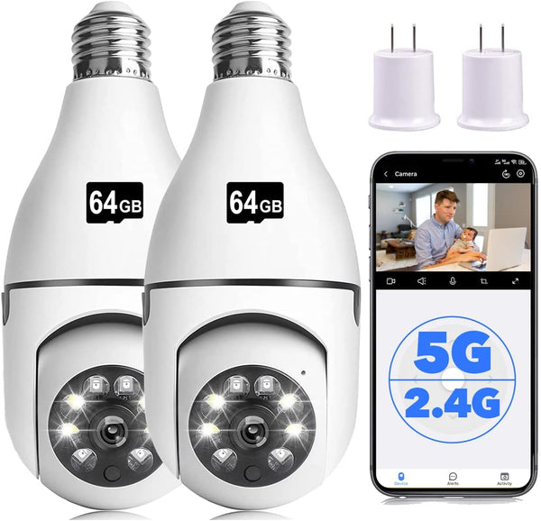 Light Bulb Security Camera, 1080P Wireless for Pet, 360° PTZ Light Socket with Motion Detection Auto Tracking (2Pack)