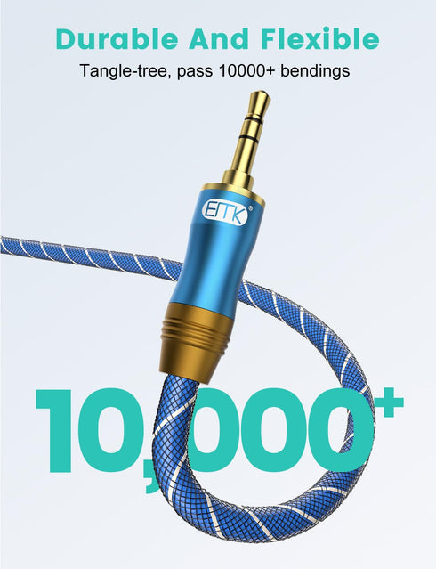 EMK 90 Degree Right Angle Aux Cable - 24K Gold-Plated Audio Stereo Male to Male Cable (2FT/0.6M)