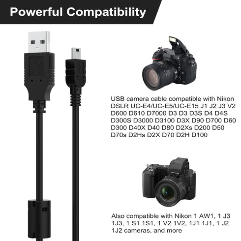 UC-E4 USB Cable Compatible with Nikon D40 D40X D50 D60 D70 D70S D80 D90 D100 D200 D300 D300S D610 D700 D3000 D3100 D7000 D1X D1H D2X D2H D2HS D3 D3S D4 D3X Digital SLR Camera 5ft