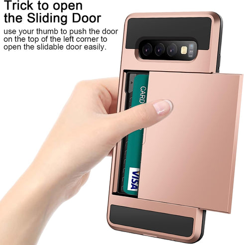 Vofolen Wallet Case for Galaxy S10 Plus, Anti-Scratch Dual Layer Protective Hard Shell with ID Slot, Rose Gold