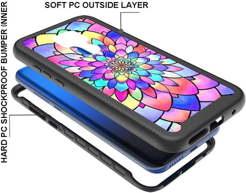Case for Moto G Play (2021), Cute Shockproof Dual Layer Armor Protective Cover, 6.5", Rainbow Flowers