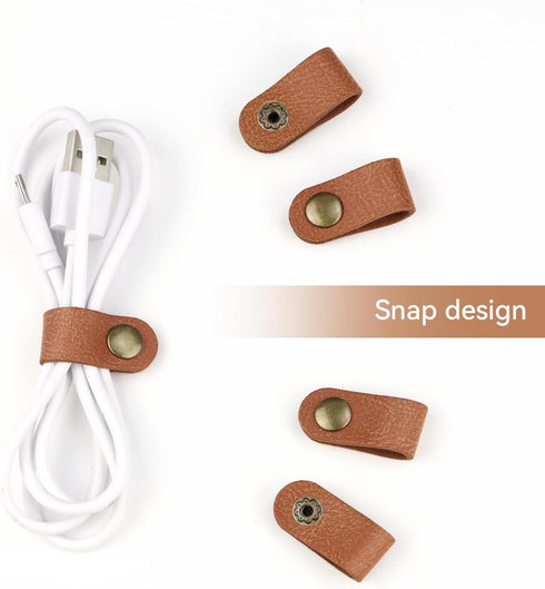 5 Pieces PU Leather Cord Organizer, Reusable Cable Keeper for Headphones and Earbuds (Brown)