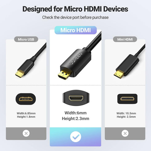 UGREEN 2.0 4K@60Hz 3D Dolby 18Gbps 5/Pi 4//Pi 500 7 6/Retroid 3+, 0.6FT Micro HDMI to HDMI Adapter, Male to Female