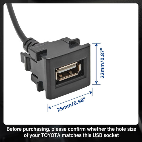 Anina USB Port Car Charger for Toyota, Male to Female USB Power Socket Adapter, Panel Flush Mount Extension Cable for Tundra Land cruiser Prado RAV4 Camry Corolla, Square Vehicle Dash Port (25*22mm)