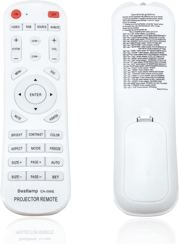 Universal Projector Remote Control for Acer, BenQ, Dell, Eiki, Epson, Fujitsu, Hitachi, Infocus, and more