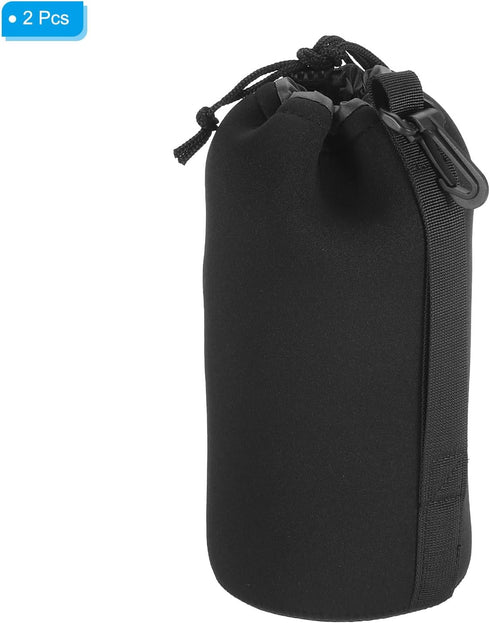 PATIKIL 2 Pcs Camera Lens Bag, 3.5" ID x 9.8" H Drawstring Pouch with Thick Neoprene for DSLR Lens, Black