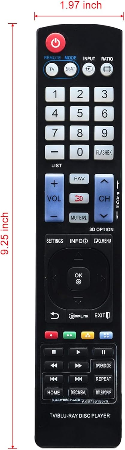 Universal Remote Control AKB73615379 Replacement for LG Plasma LCD LED HDTV, Blu-ray Disc Players