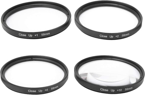 Macro Close Up Lens Filter Kit 58mm for Cameras with +1 +2 +4 +10 Optical Glass
