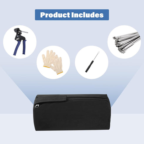 Metal Zip Tie Tool, Adjustable Fastening and Cutting Stainless Steel Cable Tie Gun with 150pcs Metal Zip Ties