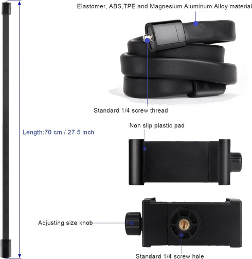 Portable Flexible Cell Phone Holder Stand for Shopping Cart/Treadmill/Stroller, Compatible with 3.5~7.5" Smartphones