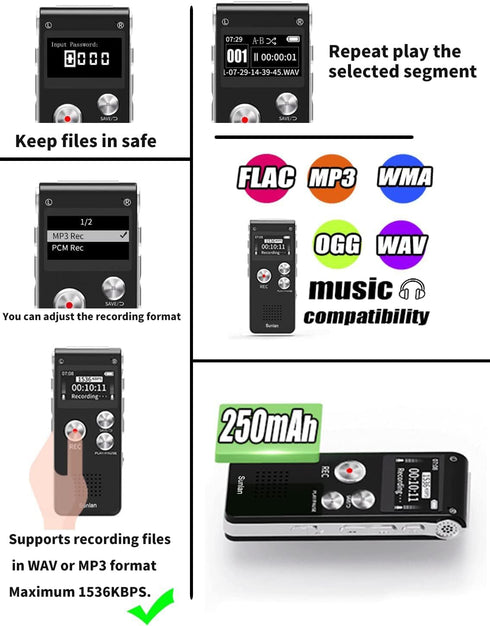 Sunlan 16GB Digital Voice Recorder Voice Recorder with Playback for Lectures - USB Rechargeable Dictaphone Upgraded