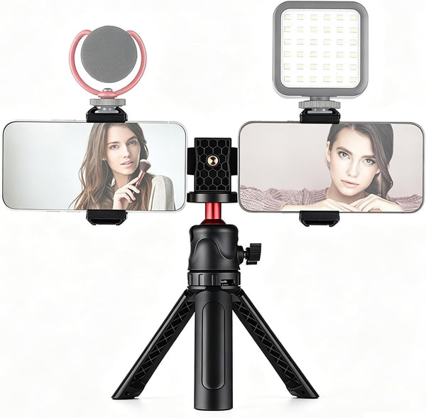 Andoer Multifunctional Smartphone Video Kit Including Universal Phone Tripod Mount with Dual Phone