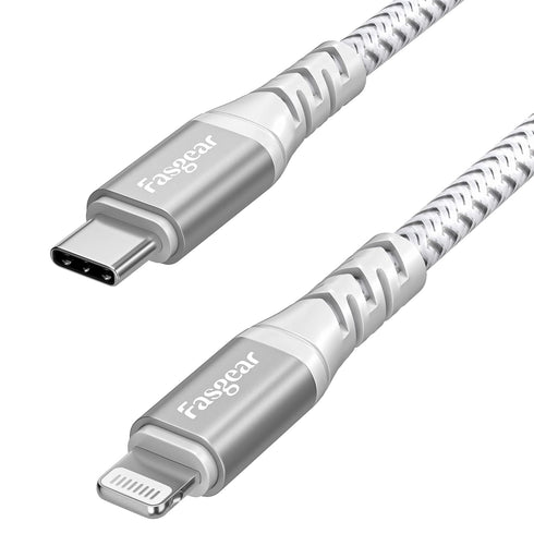 Fasgear 6ft USB-C to Lightning Cable, MFi Certified, Fast Charger for iPhone 11-14, iPad, AirPods Pro - Grey