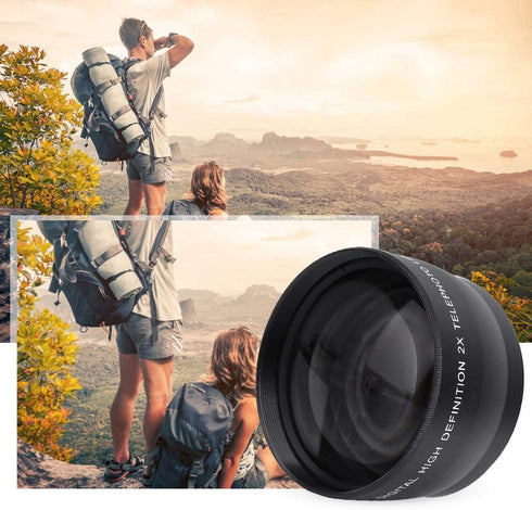 Telephoto Lens, 58MM 2X Magnification Aluminium Alloy Teleconverter for 58mm Diameter and 18-55 Focal Length Lens