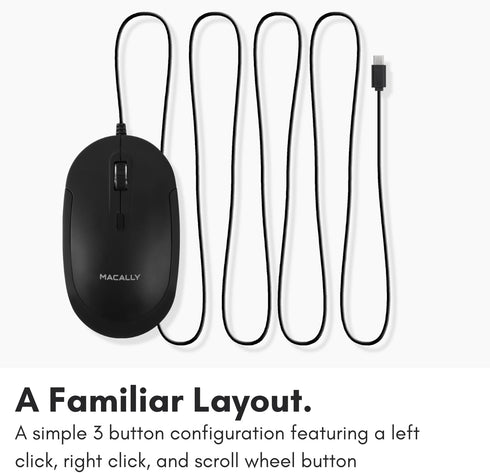 Macally 4 Wired USB C Mouse for Mac and PC - Slim, Quiet, and Reliable - DPI Mode Type C for Laptop, MacBook Pro/Air