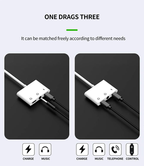 Headphone Adapter Lightning to 3.5mm AUX Jack and Charger Extender Dongle for iPhone 11 12 Mini Pro