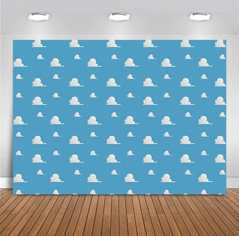 Blue Sky White Cloud Step and Repeat Photography Backdrop, 5x3ft Vinyl for Newborn Baby Shower Party Decorations