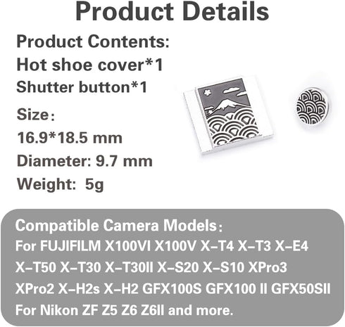 X100VI X100V XPro1 X-T4 X-T3 X-T50 X-T30 Camera Metal Hot Shoe Cover Shutter Buttons Sea of Clouds for FUJIFILM