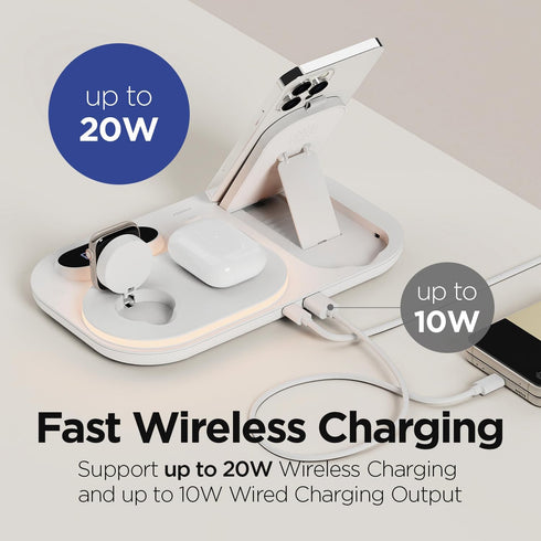 mooas All-Rounder 4 in 1 Fast Wireless Charging Nightlight Clock, Compatible with iPhone 15 14, Galaxy S24 S23