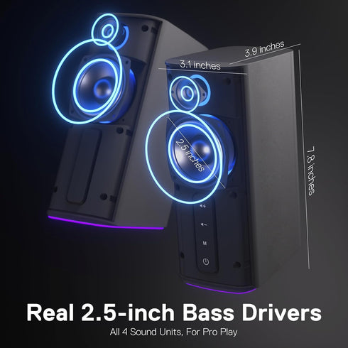 Redragon GS814 Stereo Desktop Speaker, 20W Output, 4 Real Units, BT 5.0/3.5mm AUX, Enhanced Bass, Dynamic RGB Lighting