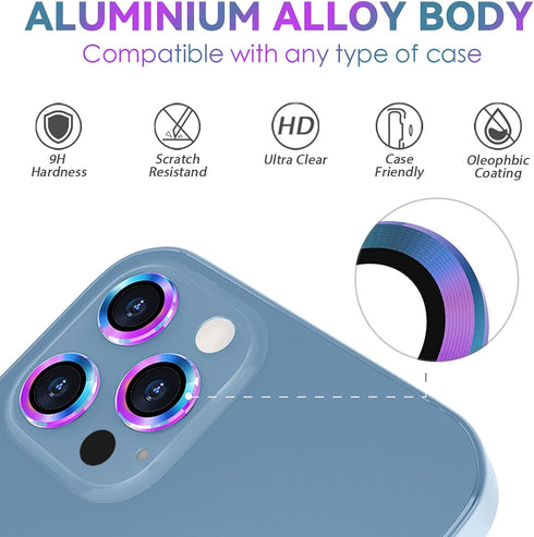 CloudValley Camera Lens Protector for iPhone 13 Pro - iPhone 13 Pro Max, 9H Tempered Glass Film, Aluminum Alloy Cover