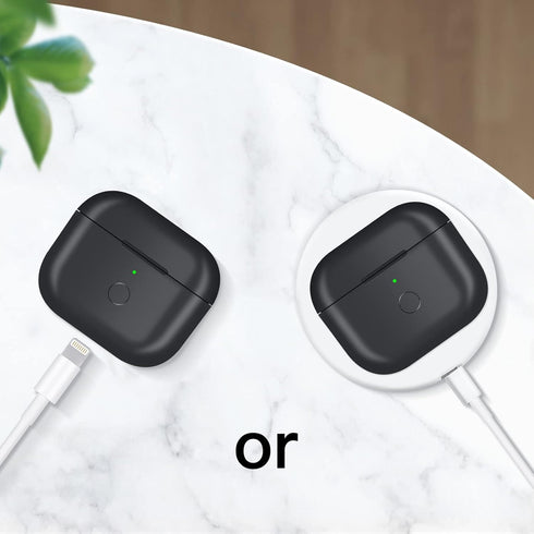Wireless Charging Case Replacement for AirPod 3rd Generation, Bluetooth Pairing Sync Button, Black (No Earbuds)
