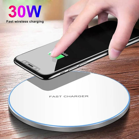 30W Fast Wireless Charger Pad, Compatible with iPhone 14/13/12/11/X, Samsung Galaxy S23/S22/S21/S20, White