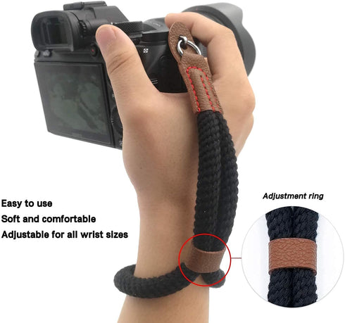 Comfortable Black Cotton Camera Hand Wrist Strap for Sony A7 A9 A6000 A6300 A6500 & Fujifilm X-T30 X-T20