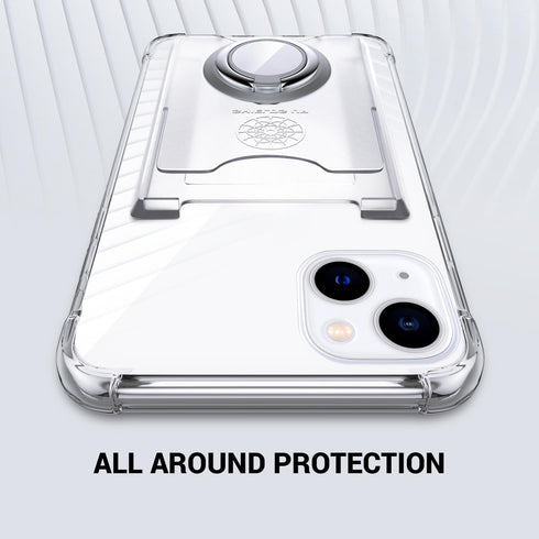 Shields Up iPhone 15 Case - Clear Minimalist Wallet with Card Holder (3 Cards) & Ring Stand, Slim Drop Protection Cover.