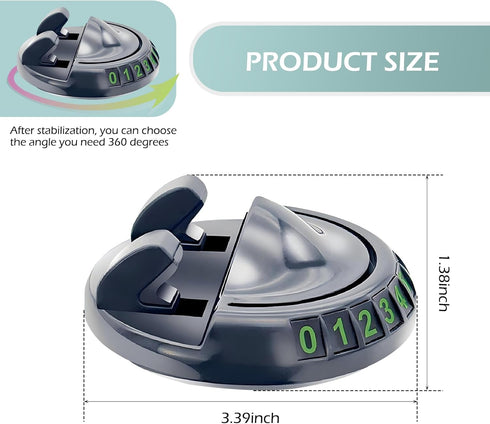 DACIRTY 360 Dashboard Cell Phone Holder with Parking Number Plate, Degree Rotating Adjustable Spring Clamped Plastic