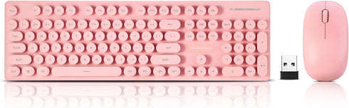 Wireless Keyboard and Mouse Combo - Full Size Compact Quiet Set 2.4G Ultra-Thin Design for Windows, PC, Laptop, Pink.