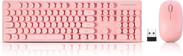Wireless Keyboard and Mouse Combo - Full Size Compact Quiet Set 2.4G Ultra-Thin Design for Windows, PC, Laptop, Pink.
