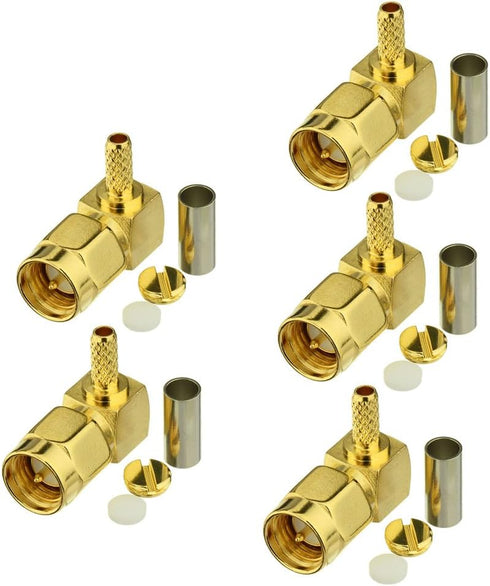 Eightwood 10pcs SMA Male Crimp Right Angle RF Connector for Coax Cable RG316 RG174 LMR100