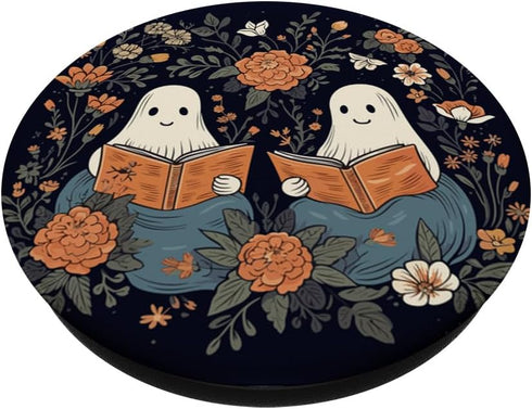 Ghost Reading Book Retro Floral Spooky Bookworm Bookish Cute PopSockets Standard PopGrip