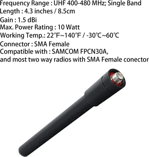 Samcom Two Way Radio Short Antenna - 3.4 Inch Elastic Antenna for Walkie Talkies UHF 400-480MHz (1pcs)