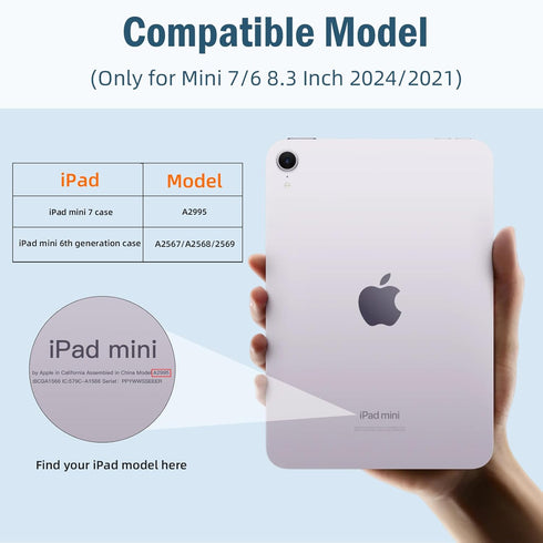 Wenlaty iPad Mini 7/6 Case 2024/2021 (A17 Pro), Slim Trifold Stand Cover with Pencil Holder, Soft TPU Back, Auto