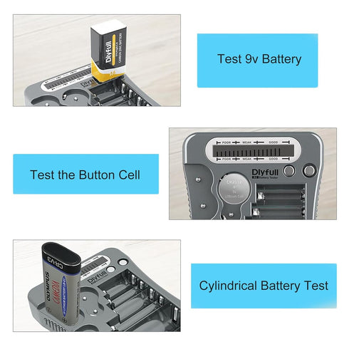 Dlyfull Universal Battery Tester with LCD Display, Multi Purpose Small Battery Checker for Various Sizes