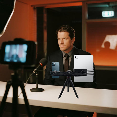 JoyHuaTrade 360 1/4'' Dual Holder Smartphone and Tablet Tripod Mount Adapter, Universal Rotation Adjustable Clip Stand