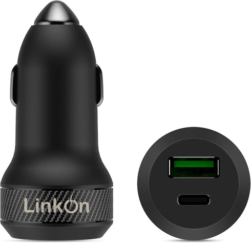LinkOn 45W Car Charger with 27W USB-C PD3.0 & 18W USB-A QC3.0 for iPhone Xs/Max/XR/X, iPad, Samsung Galaxy, Pixel,