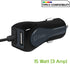 Cellet High Powered 3Amp Fast Charging 15Watt Dual USB Port Car Charger with 4ft Long Type-C Cable