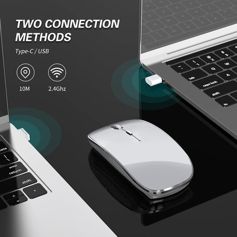 Wireless Mouse Chargeable, Portable Silent USB and Type-C Dual Mode Mouse, 3 Adjustable DPI for Laptop, Mac, PC (Q23S
