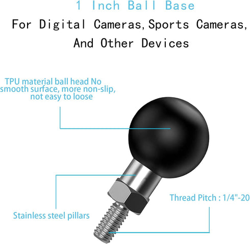 YIMINGYINUO 1 inch 1/4"-20 1) Ball Adapter with Threaded Post Compatible with RAM Mounts B Size Double Socket Arms