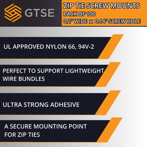 GTSE 100 Pack Black Screw Mounts, Saddle Type Zip Tie Anchors for Zip Ties Up to 0.2" Wide
