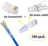 PETECHTOOL RJ45 CAT6 Pass Through Connectors, Gold Plated 8P8C Plugs and Strain Relief, 50x CAT6 Plug + 50x Strain