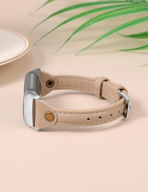 Wearlizer Leather Band Compatible with Fitbit Charge 5 Bands/Fitbit Charge 6 Bands for Women Men, Slim Leather Watch Strap Replacement Wristband Accessories for Fitbit Charge 6 5 Band