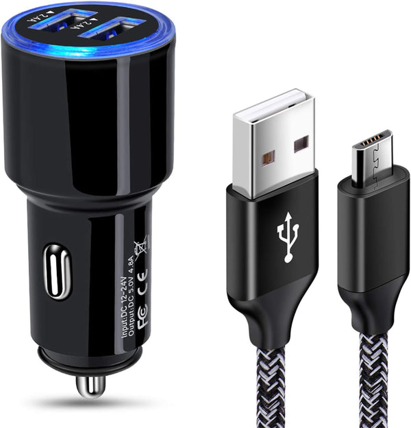 Fast Car Charger for Android & Micro USB Cable, compatible with Samsung Galaxy S7, Note 5, Moto E4, LG K30 & more.