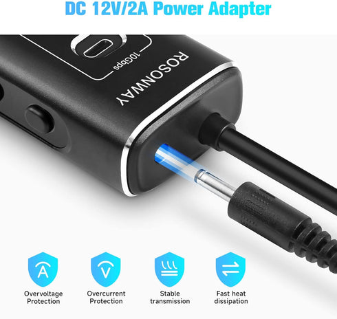 Powered USB Hub, Rosonway 7-Port USB 3.2/USB C Hub with 10Gbps USB-A, 2 USB-C, 4 USB 3.0 Ports, 12V Power Adapter